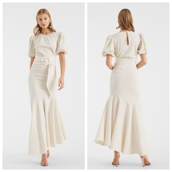 Sachin & Babi Camila Ivory Crepe Ruched Mermaid Maxi Dress NEW $650 Size 16 - Picture 1 of 13